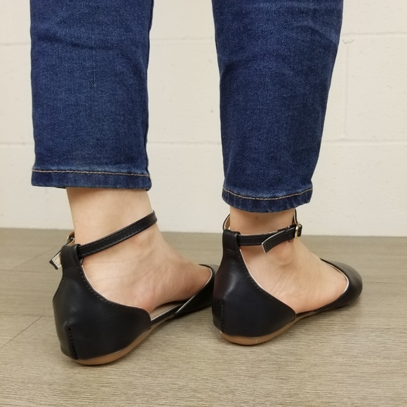 Ankle Strap Pointed Toe Ballerina Flats-M 13133 - Picture 7 of 8